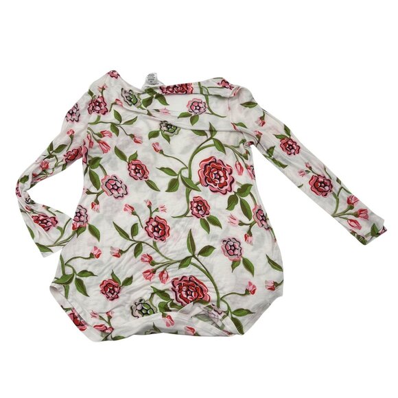 Workshop Womens Floral Print Long Sleeve Top XS‎ Rayon/Spandex White Green Pink - Picture 6 of 6